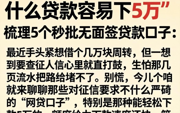 什么贷款容易下5万,梳理5个秒批无面签贷款口子
