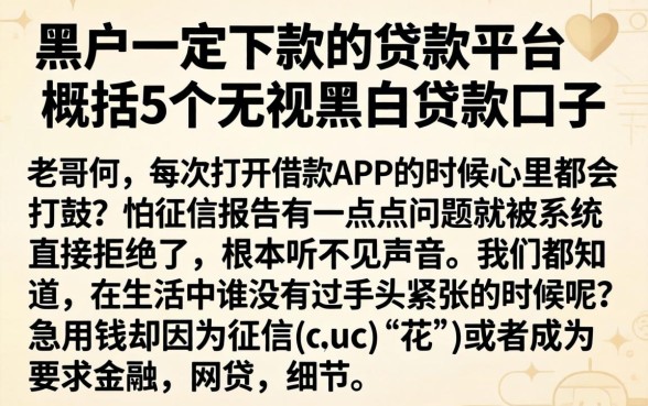 黑户一定下款的贷款平台，概括5个无视黑白贷款口子