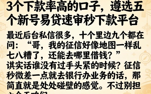 3个下款率高的口子，遴选五个新号易贷速审秒下款平台