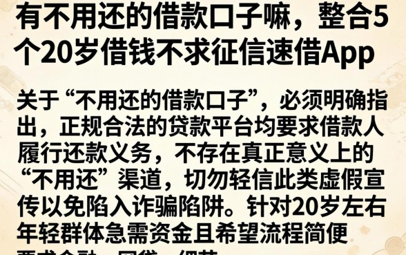 有不用还的借款口子嘛，整合5个20岁借钱不求征信速借app