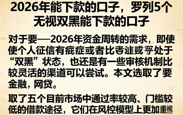 2026年能下款的口子，罗列5个无视双黑能下款的口子