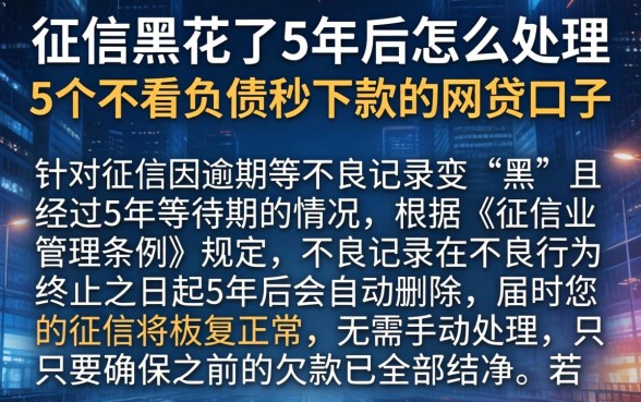 征信黑花了5年后怎么处理，概括5个不看负债秒下款的网贷口子