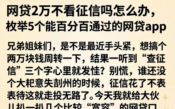 网贷2万不看征信吗怎么办,枚举5个能百分百通过的网贷app