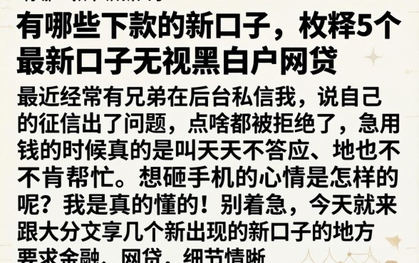 有哪些下款的新口子，枚举5个最新口子无视黑白户网贷