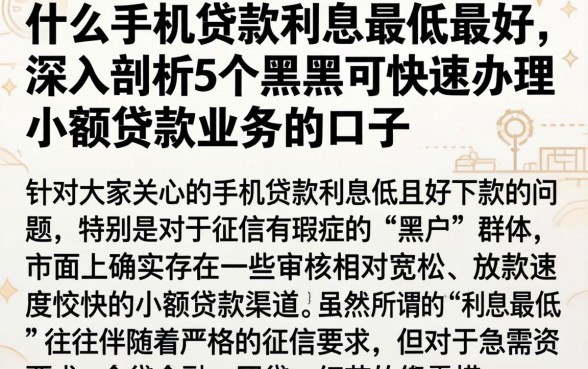 什么手机贷款利息最低最好，深入剖析5个黑户可快速办理小额贷款业务的口子