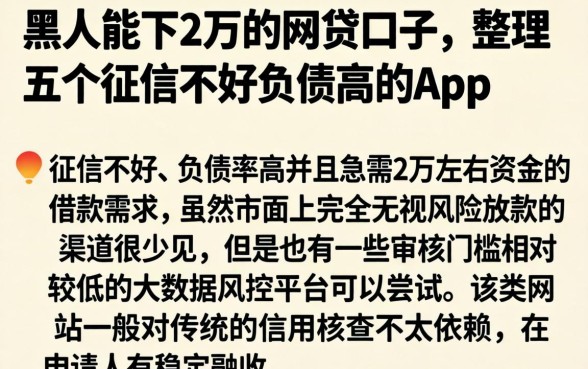 黑人能下2万的网贷口子，整理五个征信不好负债高的app