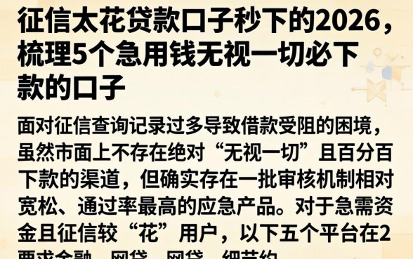征信太花贷款口子秒下的2026，梳理5个急用钱无视一切必下款的口子