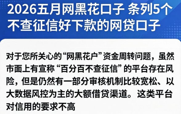 2026五月网黑花口子，条列5个不查征信好下款的网贷口子