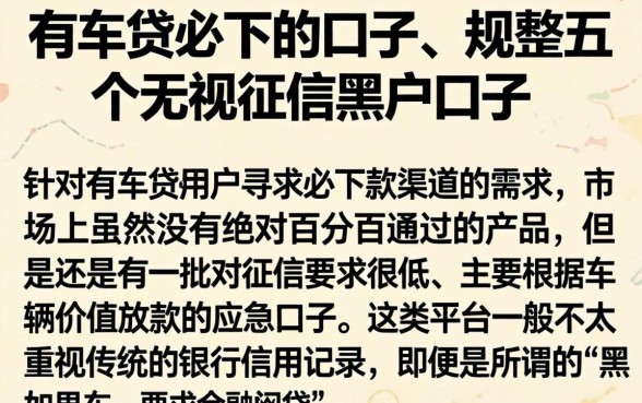 有车贷必下的口子，规整五个无视征信黑户口子