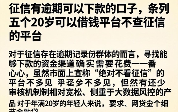 征信有逾期可以下款的口子，条列五个20岁可以借钱平台不查征信的平台