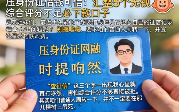 压身份证借钱可信，汇整5个无视综合评分不足必下款口子