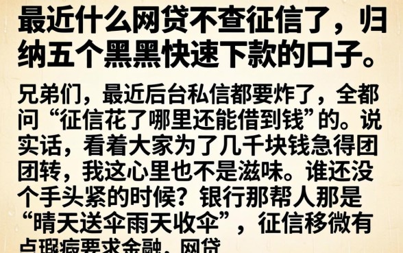 最近什么网贷不查征信了，归纳五个黑户快速下款的口子
