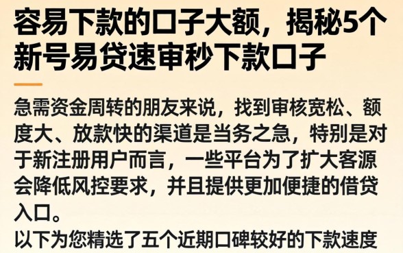 容易下款的口子大额，揭秘5个新号易贷速审秒下款口子