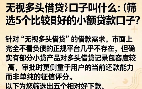 无视多头借贷的口子叫什么，筛选5个比较好的小额贷款口子