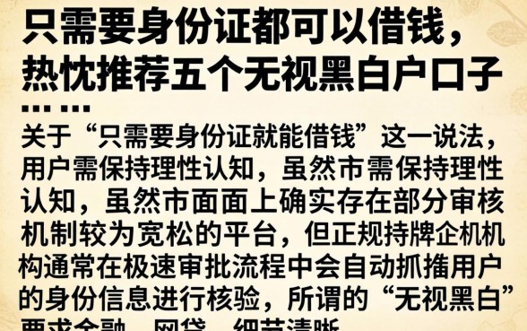 只需要身份证都可以借钱，热忱推荐五个无视黑白户口子