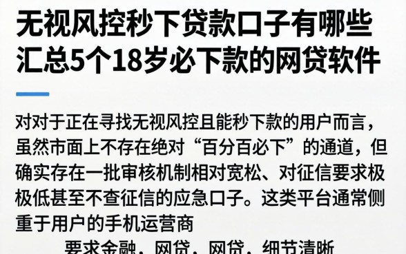 无视风控秒下贷款口子有哪些，汇总5个18岁必下款的网贷软件