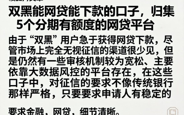 双黑能网贷能下款的口子，归集5个分期有额度的网贷平台