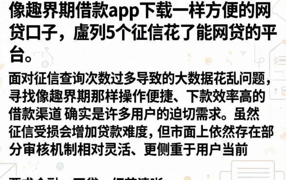 像趣分期借款app下载一样方便的网贷口子，胪列5个征信花了能网贷的平台