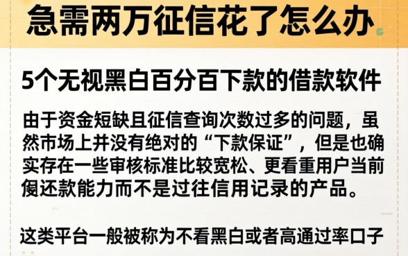 急需两万征信花了怎么办，细致阐述5个无视黑白百分百下款的借款软件