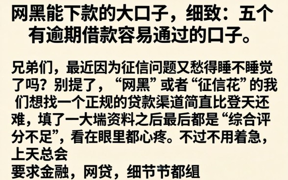 网黑能下款的大口子，细致阐述五个有逾期借款容易通过的口子