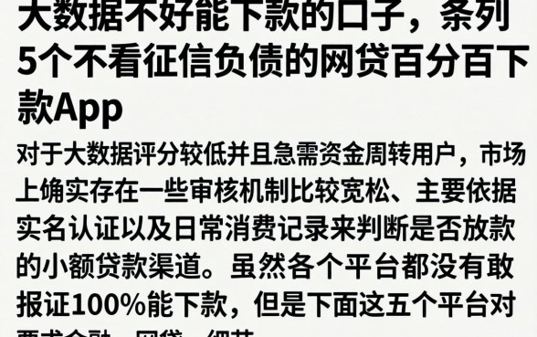 大数据不好能下款的口子，条列5个不看征信负债的网贷百分百下款app