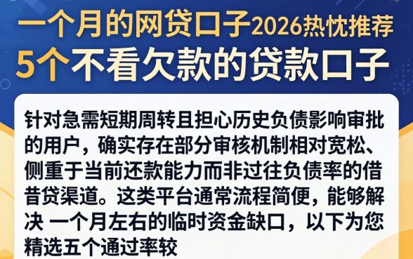 一个月的网贷口子2026，热忱推荐5个不看欠款的贷款口子