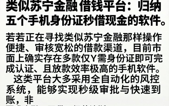 类似苏宁金融的借钱平台，归纳五个手机身份证秒借现金的软件