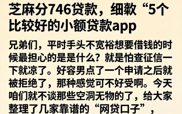 芝麻分746贷款，细致阐述5个比较好的小额贷款app