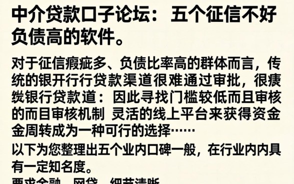 中介贷款口子论坛，详细阐述五个征信不好负债高的软件