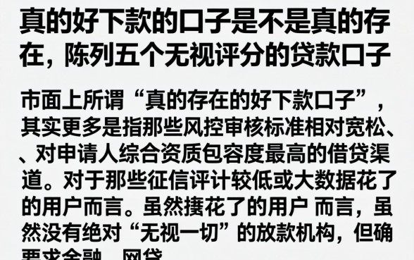 真的好下款的口子是不是真的存在，陈列五个无视评分的贷款口子