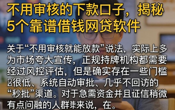 不用审核的下款口子，揭秘5个靠谱借钱网贷软件