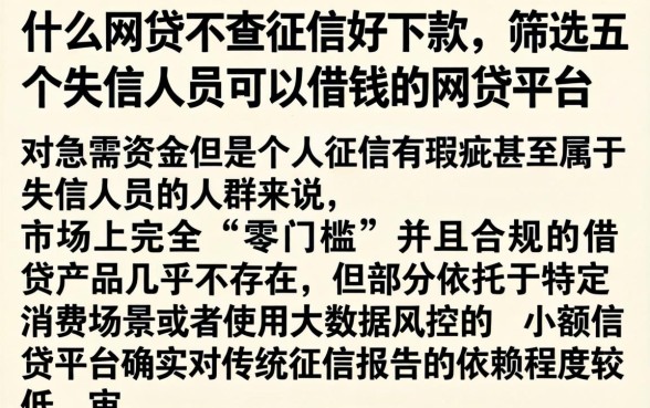 什么网贷不查征信好下款，筛选五个失信人员可以借钱的网贷平台