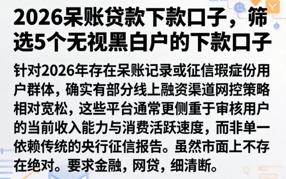 2026呆账贷款下款的口子，筛选5个无视黑白户的下款口子