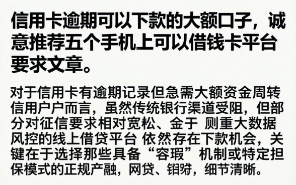 信用卡逾期可以下款的大额口子，诚意推荐五个手机上可以借钱的平台
