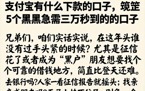 支付宝有什么下款的口子，规整5个黑户急需三万秒到的的口子