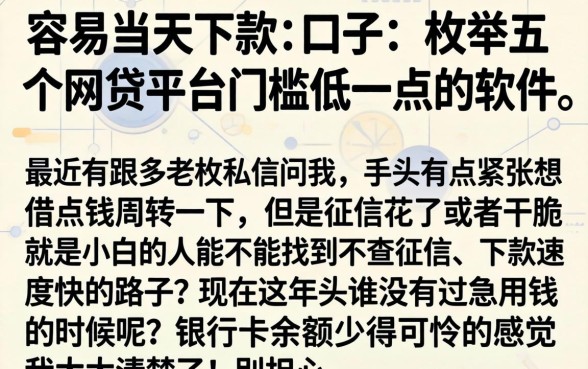 容易当天下款的口子，枚举五个网贷平台门槛低一点的软件