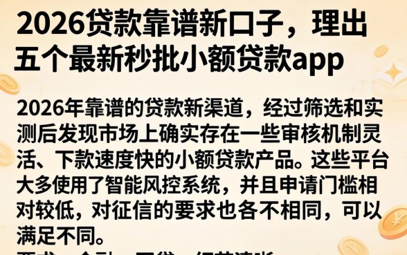 2026贷款靠谱新口子,理出五个最新秒批小额贷款app