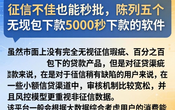 征信不佳也能秒批，陈列五个无视一切包下款5000秒下款的软件