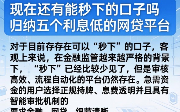 现在还有能秒下的口子吗，归纳五个利息低的网贷平台