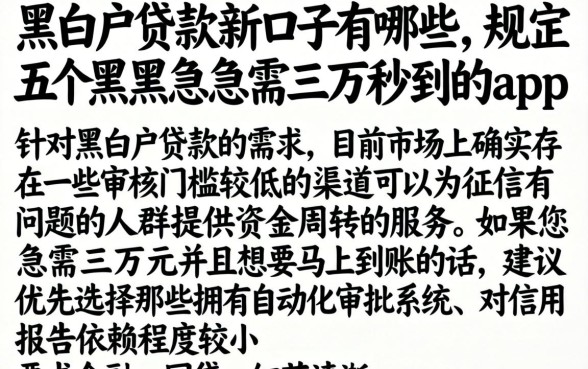 黑白户贷款新口子有哪些，规整五个黑户急需三万秒到的的app