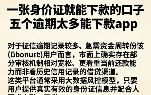 一张身份证就能下款的口子，详细阐述五个逾期太多能下款app