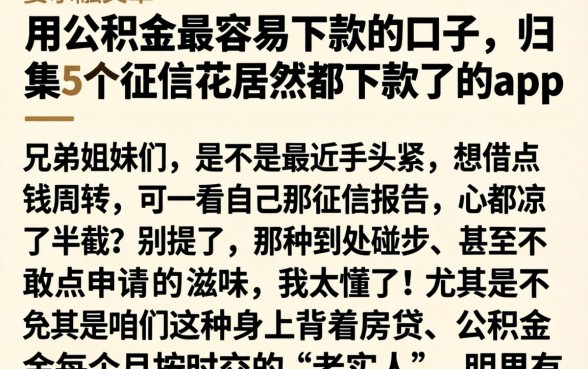 用公积金最容易下款的口子，归集5个征信花居然都下款了的app