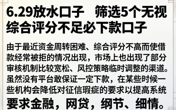 6 29放水口子，筛选5个无视综合评分不足必下款口子