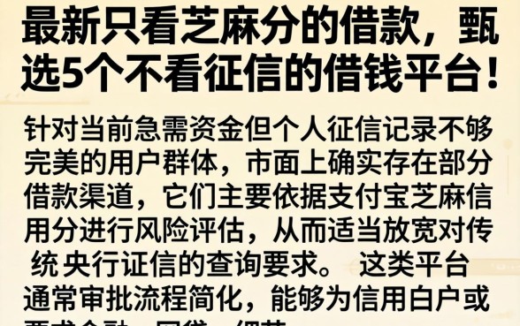 最新只看芝麻分的借款，甄选5个不看征信的借钱平台