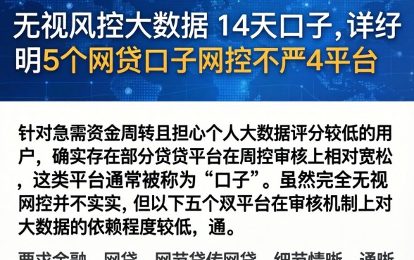 无视风控大数据的14天口子，详尽说明5个网贷口子风控不严的平台