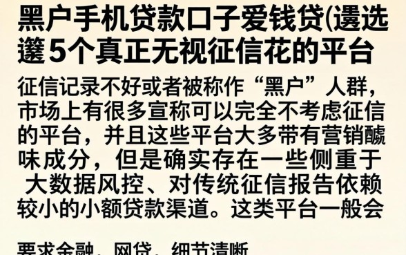 黑户手机贷款口子爱钱贷，遴选5个真正无视征信花的平台