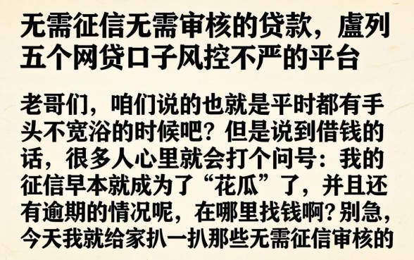 无需征信无需审核的贷款，胪列五个网贷口子风控不严的平台