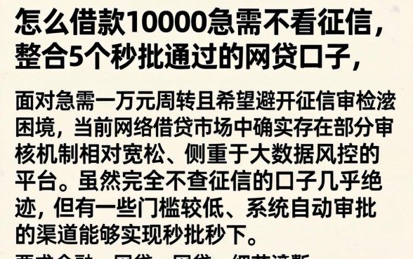 怎么借款10000急需不看征信，整合5个秒批通过的网贷口子