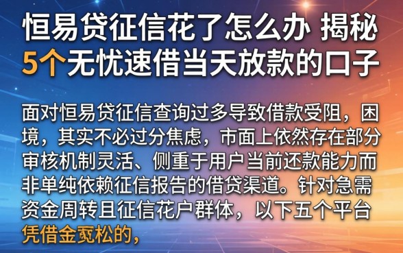 恒易贷征信花了怎么办,揭秘5个无忧速借当天放款的口子