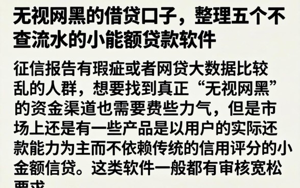 无视网黑的借贷口子，整理五个不查流水的小额度贷款软件